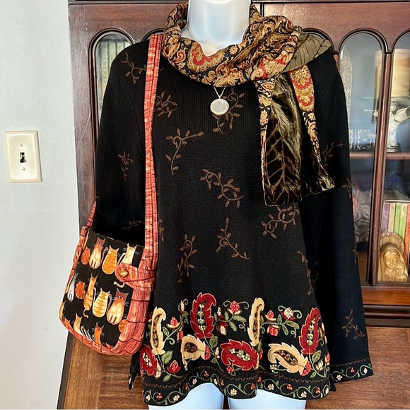 Fall/Winter Ensemble: Talbots Sweater, Silk Devoré Scarf, Effy Locket, Cat Purse